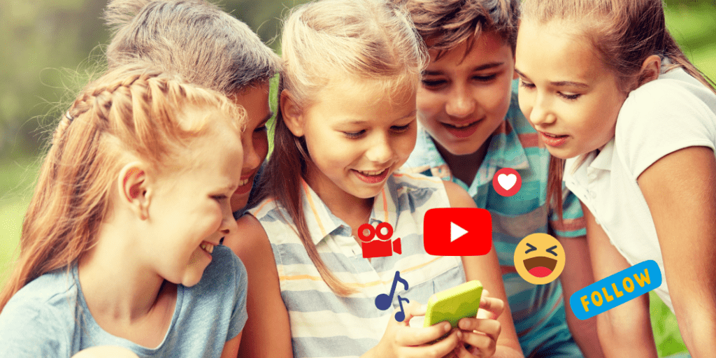 children watching a child youtube account on iphone