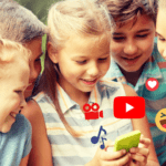 children watching a child youtube account on iphone