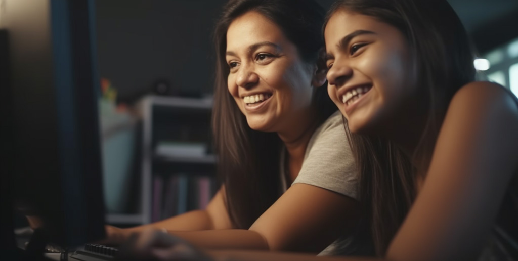 Mom and daughter on the computer