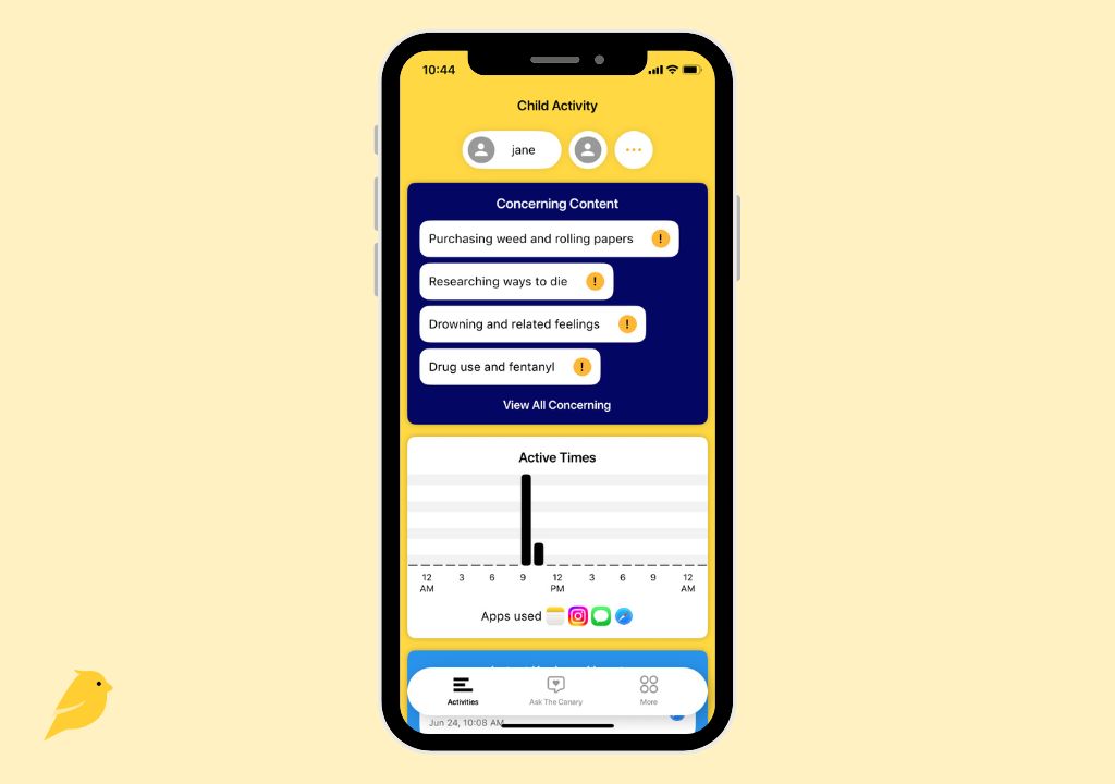 BrightCanary dashboard to monitor iphone