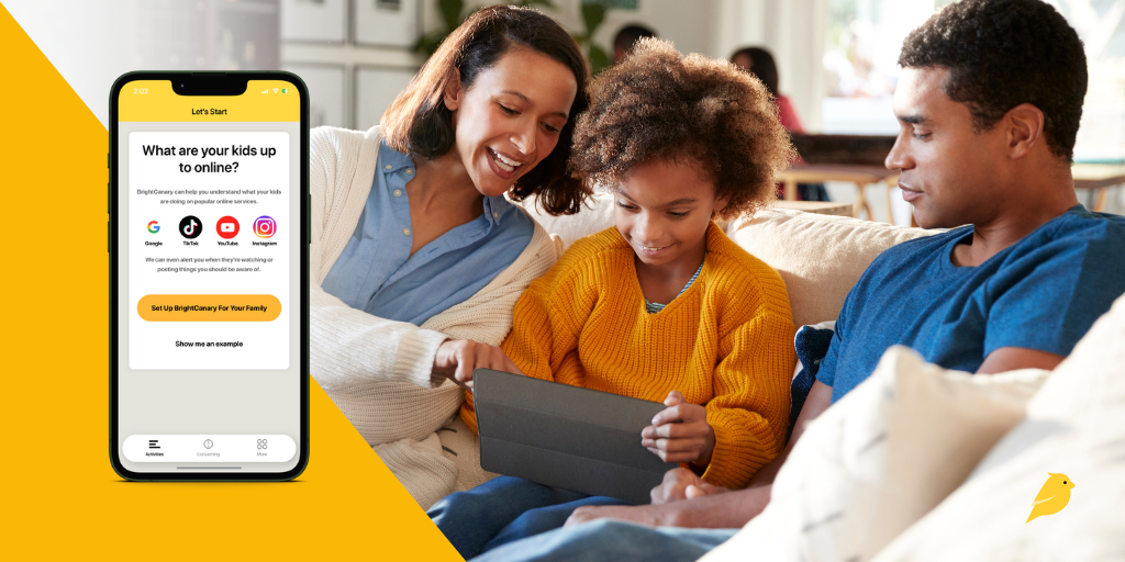 Parents with child using tablet