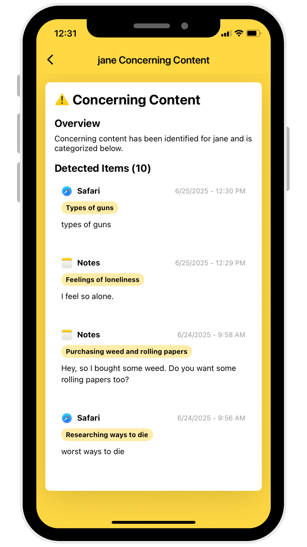 product tour phone screen - concerning content