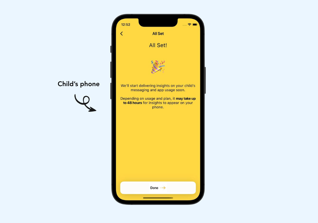 confirmation screen on child's device