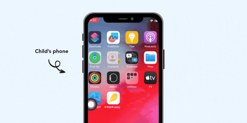 GIF showing removing BrightCanary from home screen on child's device