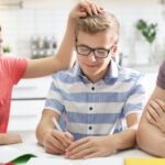 Parents talking to middle school boy