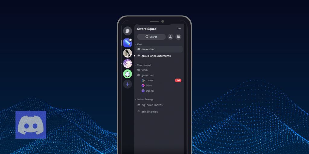 Phone with Discord servers on screen