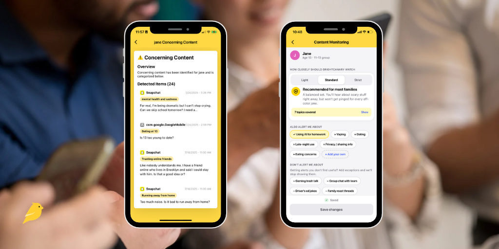 Screenshots of BrightCanary concerning content alerts on iOS