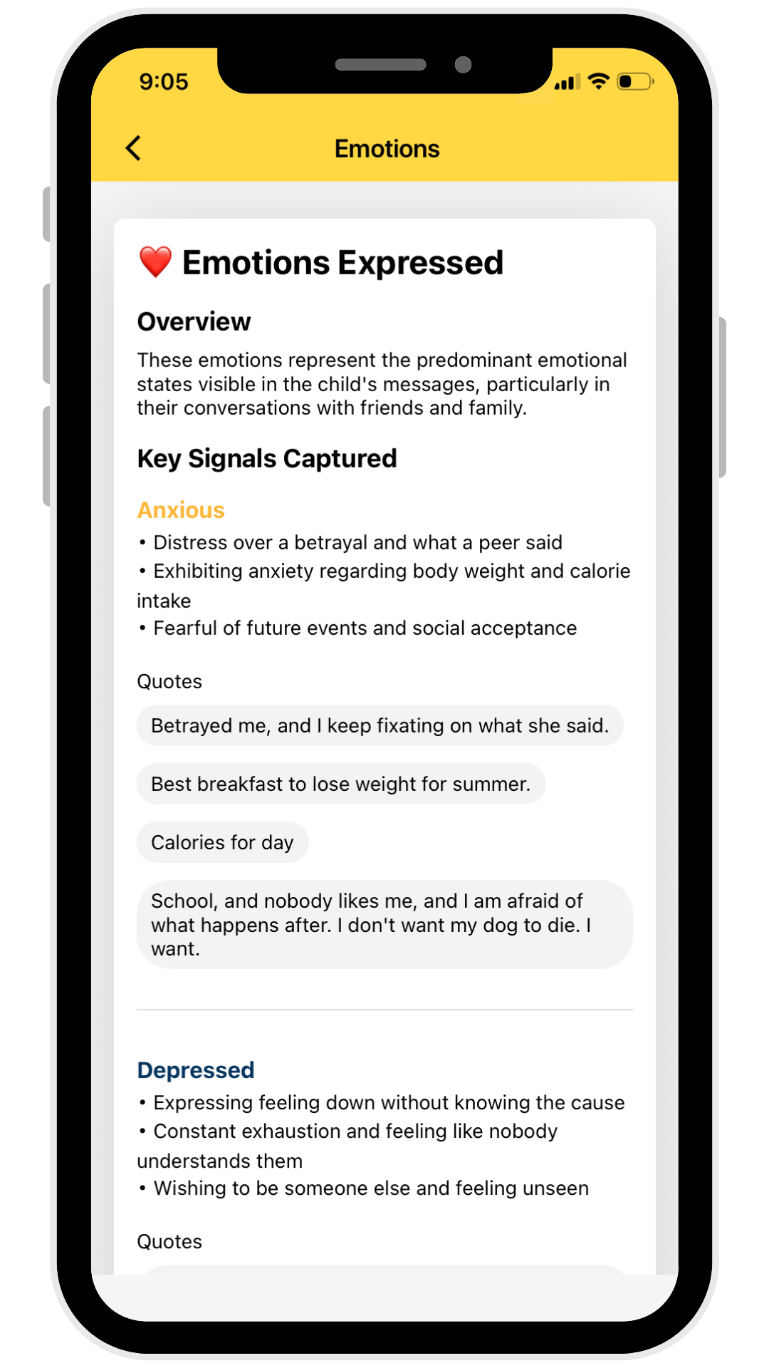 Emotional well-being insights in BrightCanary app